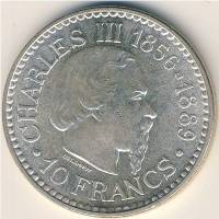 (№1966km146) Монета Монако 1966 год 10 Francs (100-летию вступления Карла III)