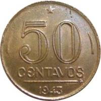 (№1943km557a) Монета Бразилия 1943 год 50 Centavos (Жетулиу Варгас)