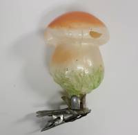 Ёлочная игрушка на прищепке "Гриб", стекло, есть скол см. фото, 6 см., СССР (сост. на фото)