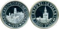 (1992) Монета Испания 1992 год 2000 песет "ЭКСПО 1992 Севилья"  Серебро Ag 925  PROOF
