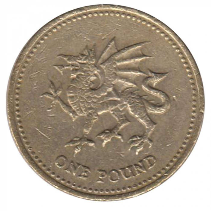 (2000) Монета Великобритания 2000 год 1 фунт &quot;Валлийский дракон&quot;  Латунь  VF