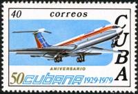 (1979-074) Марка Куба "Самолет 6"    50 лет авиакомпании CUBANA III Θ