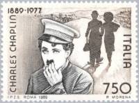 (№1989-2094) Марка Италия 1989 год "Чарльз Чаплин", Гашеная