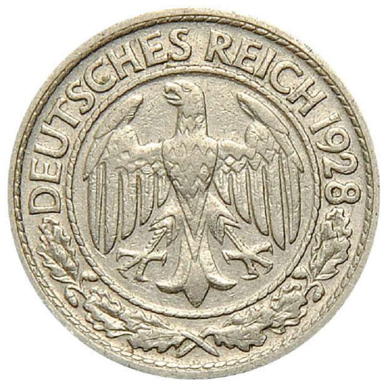 (1928d) Монета Германия (Веймар) 1928 год 50 пфеннингов   Никель  XF