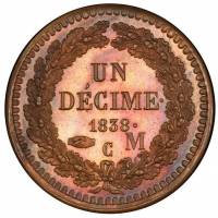 (№1838km97.2) Монета Монако 1838 год 1 Decime (ООН - маленькая голова - развязался узелок)