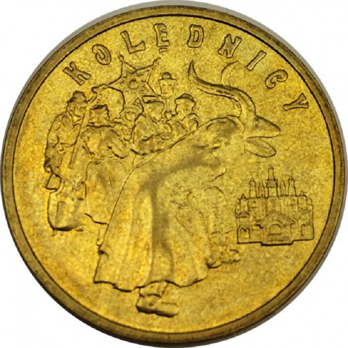 (047) Монета Польша 2001 год 2 злотых &quot;Коляда&quot;  Латунь  UNC
