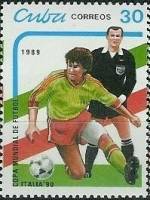 (1989-023) Марка Куба "Футбол (5)"    ЧМ по футболу 1990 Италия III Θ