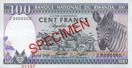() Банкнота Руанда 1989 год 100  &quot;&quot;   UNC