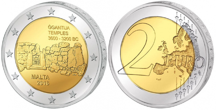 (011) Монета Мальта 2016 год 2 евро &quot;Храмовый комплекс Джгантия&quot;  Биметалл  UNC