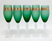 Бокалы для шампанского, 5 шт., цветное стекло, золочение (сост. на фото)