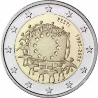 (002) Монета Эстония 2015 год 2 евро "30 лет флагу Европы"  Биметалл  UNC
