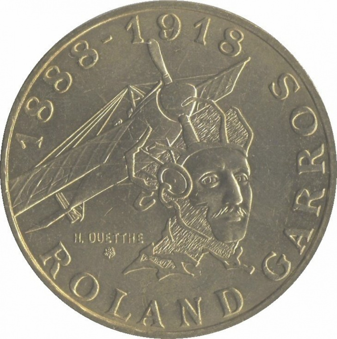 (1988) Монета Франция 1988 год 10 франков &quot;Ролан Гаррос&quot;  Бронза  VF
