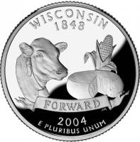 030p Монета США 2004 год 25 центов Висконсин  Медь-Никель  UNC
