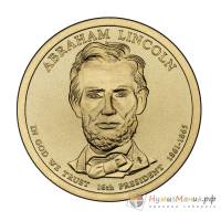 (16p) Монета США 2010 год 1 доллар "Авраам Линкольн" 2010 год Латунь  VF