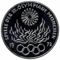 (1972g) Монета Германия (ФРГ) 1972 год 10 марок "XX Летняя Олимпиада Мюнхен 1972 Факел"  Серебро Ag 