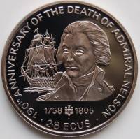 (1995) Монета Гибралтар 1995 год 2,8 экю "Адмирал Нельсон"  Медь-Никель  UNC