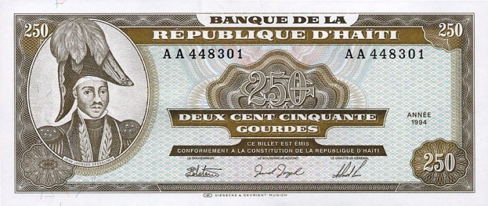  Банкнота Гаити 1994 год 250     UNC