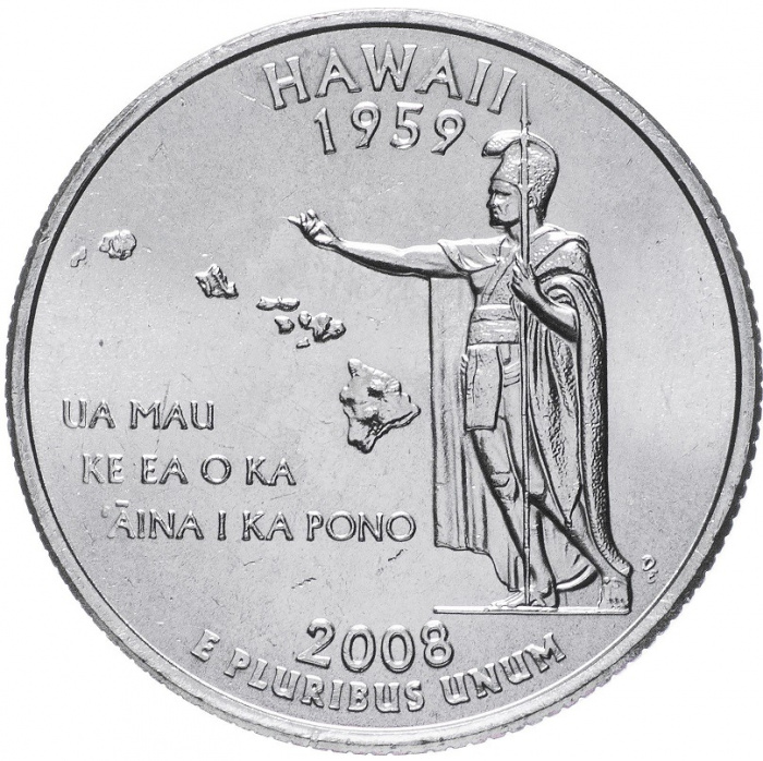 (050p) Монета США 2008 год 25 центов &quot;Гавайи&quot;  Медь-Никель  UNC