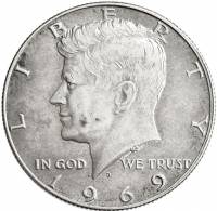 1969d Монета США 50 центов 2. Серебро, 400 Кеннеди Серебро Ag 400  XF