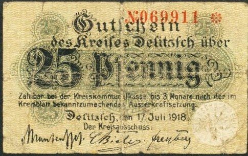 (№1918) Банкнота Германия 1918 год &quot;25 Pfennig&quot;