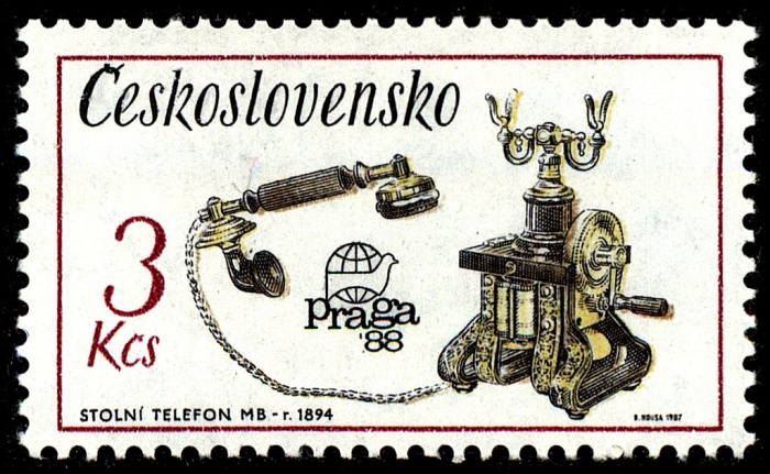 (1987-019) Марка Чехословакия &quot;Телефонный аппарат&quot; ,  III Θ