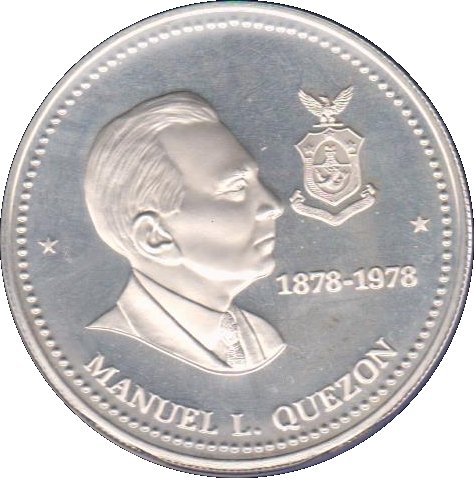 (1978) Монета Филиппины 1978 год 50 песо &quot;Мануэль Кесон. 100 лет&quot;  Серебро Ag 500  UNC