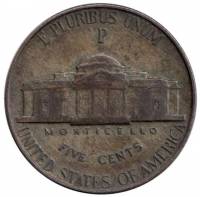 (1943p) Монета США 1943 год 5 центов   Томас Джефферсон  VF