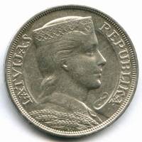 (1931) Монета Латвия 1931 год 5 лат "Милда"  Серебро Ag 835  UNC