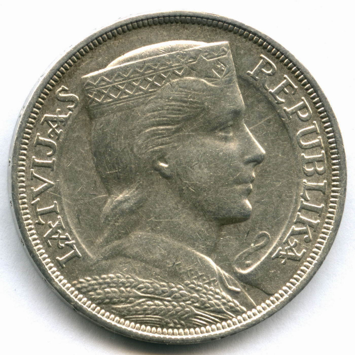 (1931) Монета Латвия 1931 год 5 лат &quot;Милда&quot;  Серебро Ag 835  UNC