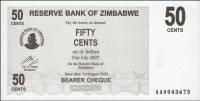 (,) Банкнота Чек на предъявителя Зимбабве 01.08.2006 год 50 центов    UNC