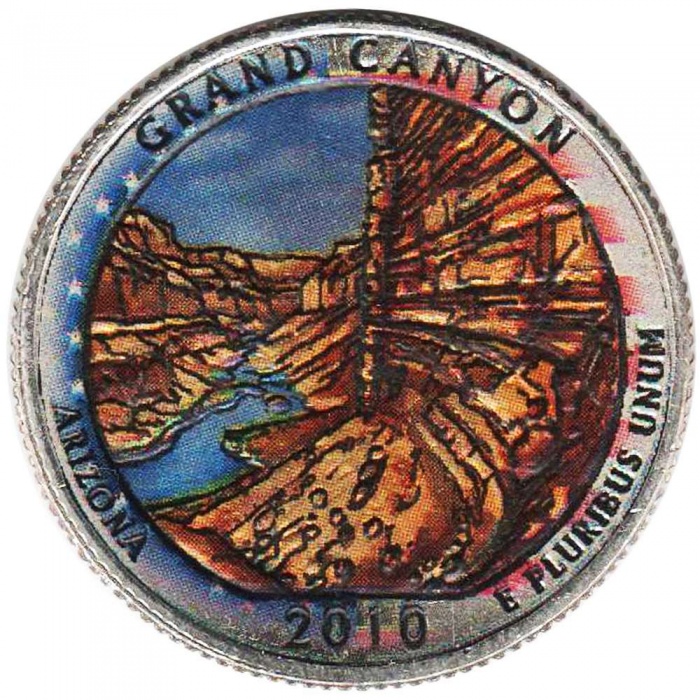 (004p) Монета США 2010 год 25 центов &quot;Гранд-Каньон&quot;  Вариант №2 Медь-Никель  COLOR. Цветная