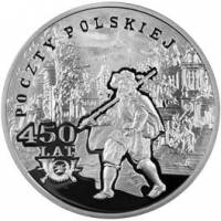 2008 Монета Польша 2008 год 10 злотых 450 лет польской почте Серебро Ag 925  PROOF