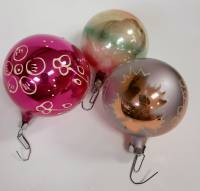 Набор ёлочных игрушек "Шары", стекло, Д- 8 см.,3 шт., СССР, (сост. на фото)