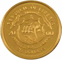 () Монета Либерия 2000 год 25  ""   Биметалл (Платина - Золото)  UNC