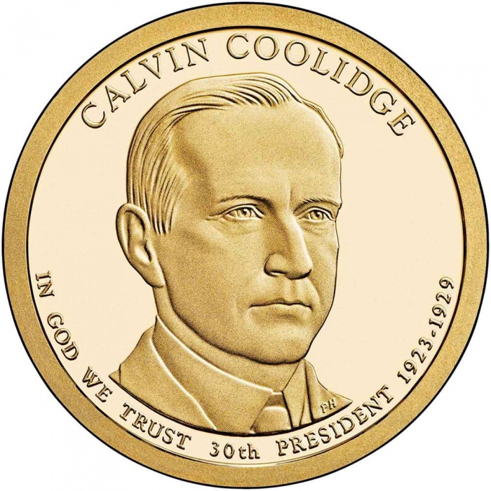 (30p) Монета США 2014 год 1 доллар &quot;Калвин Кулидж&quot; 2014 год Латунь  UNC