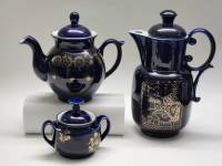 Чайник заварочный Кувшин Сахарница кобальт позолота Возрождение Бронницы СССР винтаж 3 предмета