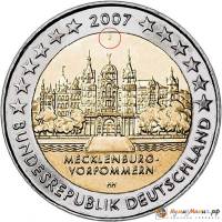 (002) Монета Германия (ФРГ) 2007 год 2 евро "Мекленбург" Двор J Биметалл  UNC