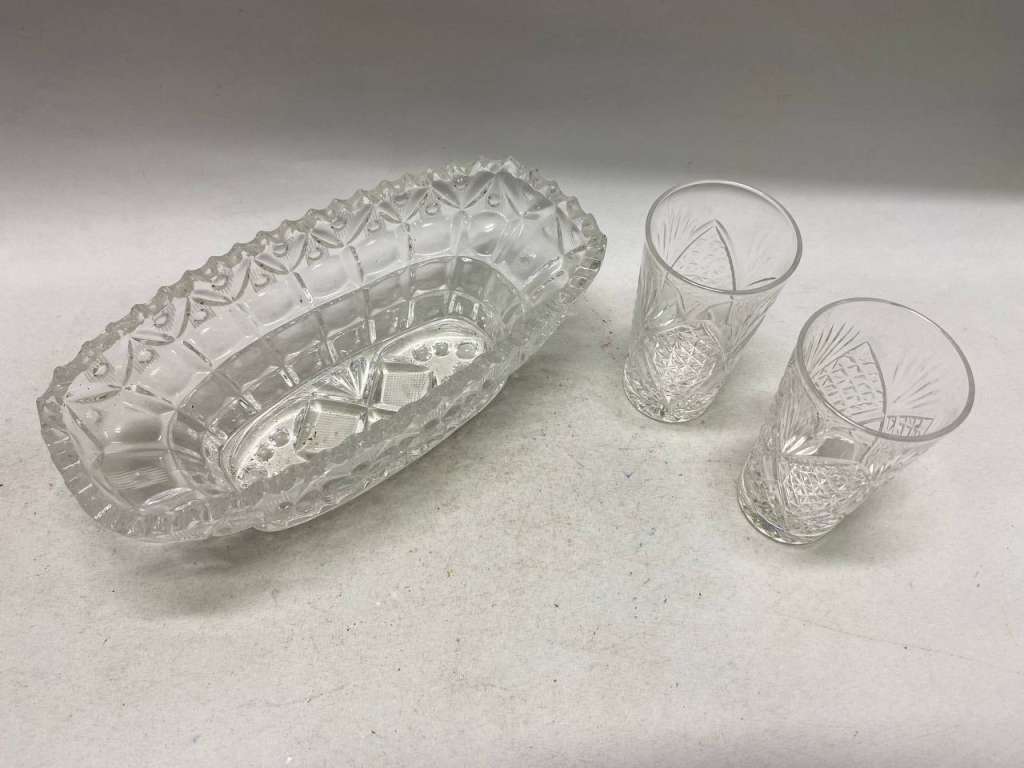 Салатник и 2 стакана, хрусталь