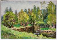 Картина Тулаев В. Н. 1987 г. Летний пейзаж № 4 масло картон 35х24 см