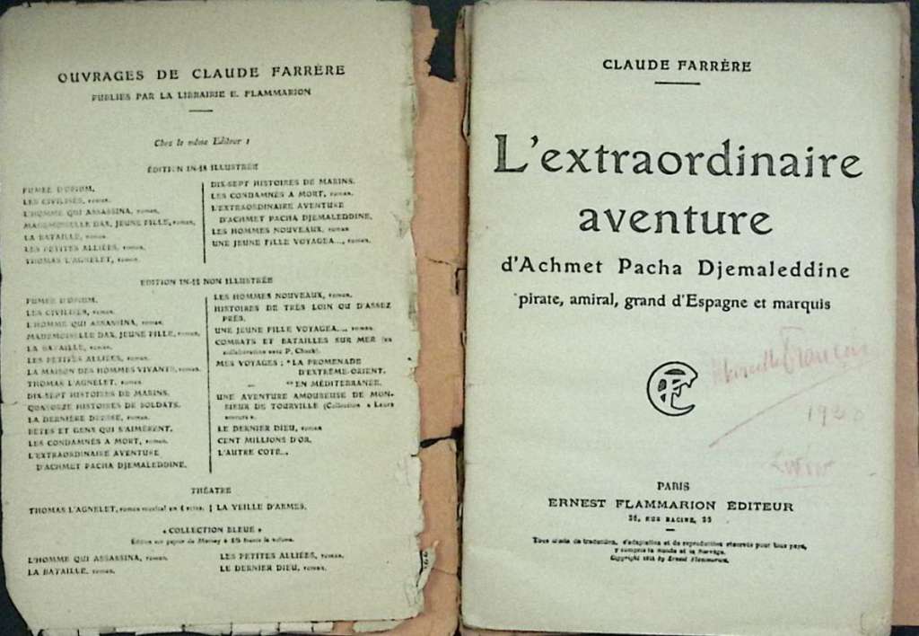Книга &quot;L`extraordinaire aventure&quot; 1921 C. Farrere Париж Мягкая обл. 70 с. Без илл.