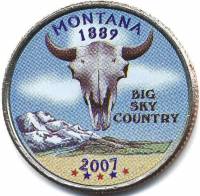 (041d) Монета США 2007 год 25 центов "Монтана"  Вариант №1 Медь-Никель  COLOR. Цветная
