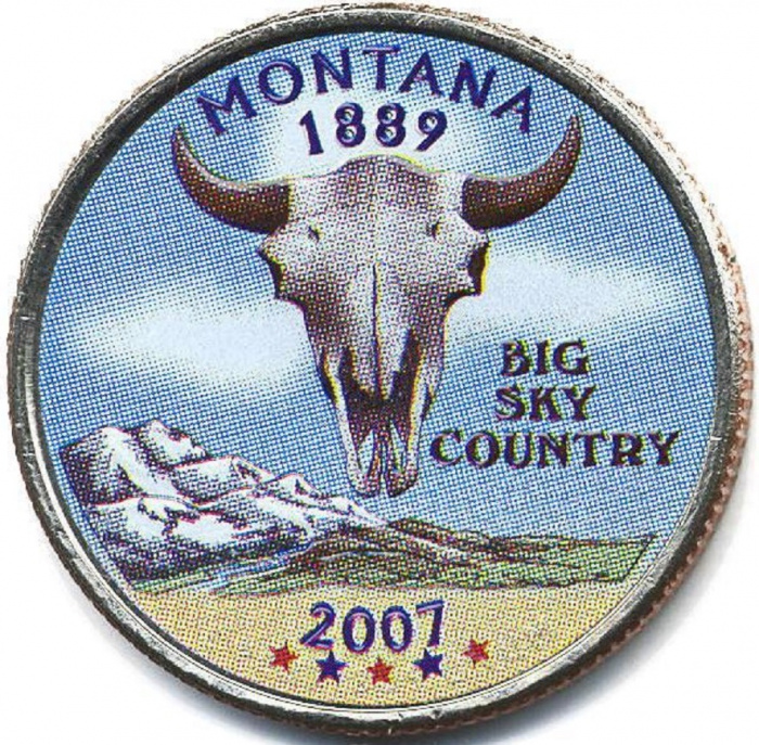 (041d) Монета США 2007 год 25 центов &quot;Монтана&quot;  Вариант №1 Медь-Никель  COLOR. Цветная