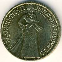 (№1997km883) Монета Дания 1997 год 20 Kroner (25-летие - Королева)