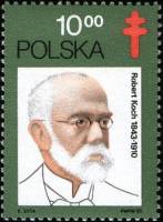 (1982-038) Марка Польша "Р. Кох"    Столетие туберкулезной палочки I Θ