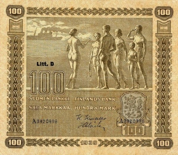 (,) Банкнота Финляндия 1939 год 100 марок    UNC