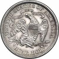 (1891) Монета США 1891 год 25 центов  7. Тип 5, вес 6,25 г Серебро Ag 900  XF