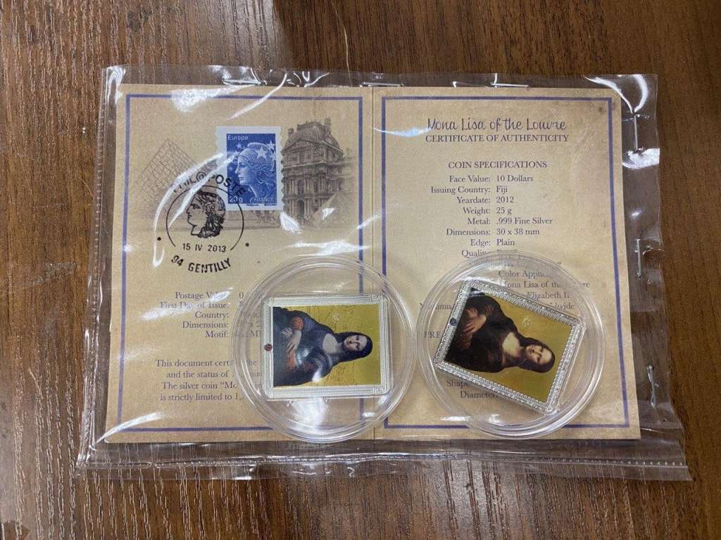 (2012, 2м по 10 д.) Набор монет Фиджи 2012 год &quot;Мона Лиза&quot; Цветные с карточками  PROOF