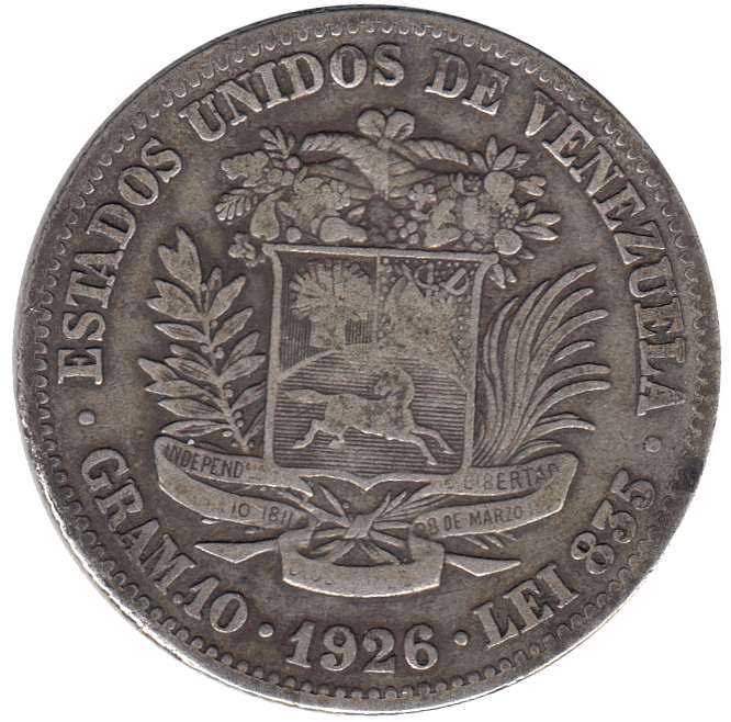 () Монета Венесуэла 1926 год   &quot;&quot;   Серебро (Ag)  VF