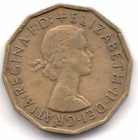 (1963) Монета Великобритания 1963 год 3 пенса "Елизавета II"  Латунь  VF