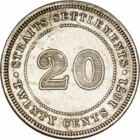 (№1871km12) Монета Стрейтс Сетлментс 1871 год 20 Cents